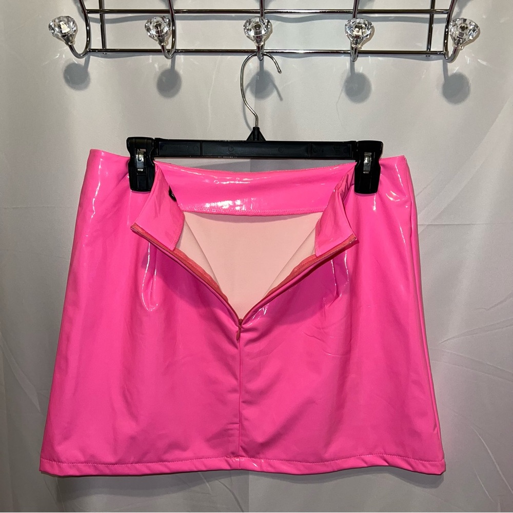 Sexy High Waist Hot Pink Faux PU Leather Bodycon Mini Skirt - Picture 7 of 8